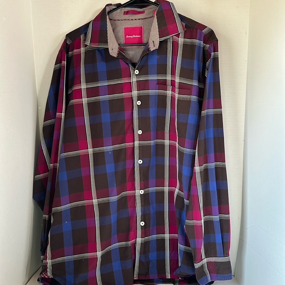 Tommy bahama long sleeve button up plaid shirt size large blue purple blue